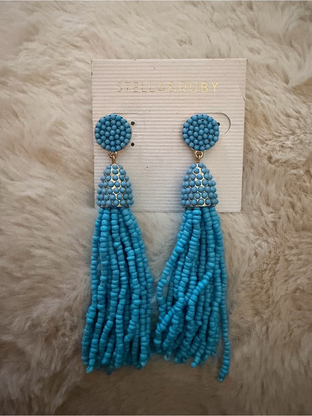 Stella & Ruby Turquoise Beaded Tassel Drop Earrings